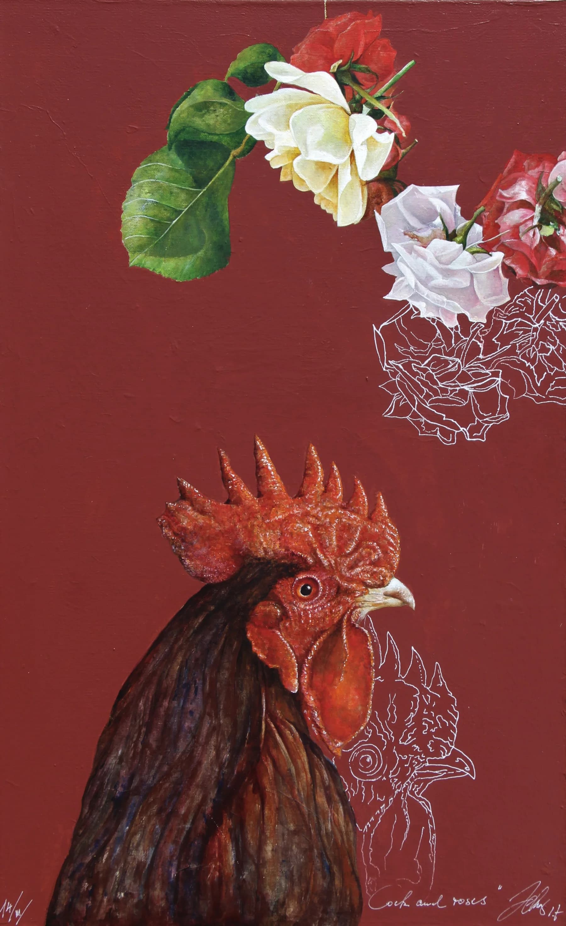 Cock and roses